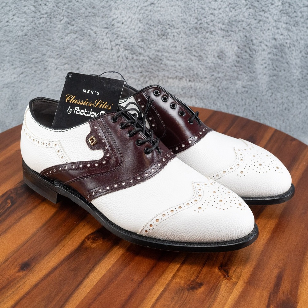 NEW Vintage FootJoy Classics Lites Men's 10D White/Burgundy Calfskin Spiked Golf